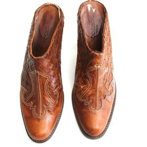 Leather Mules Loafer High Stacked Heel Woven Western Cowgirl Baddie 6.5 Rodeo